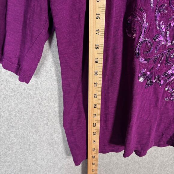 Style & Co Tunic Top 1X Purple Sequin Embellished Soft Thin Artsy Stretch Jersey - Picture 7 of 11